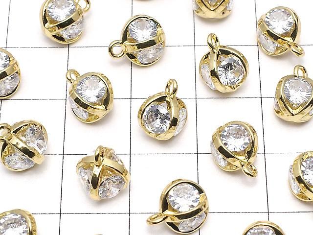 メタルパーツ チャーム10×8×8mm CZ ラウンドファセットカット4石入 ゴールドカラー 2個 サムネイル3