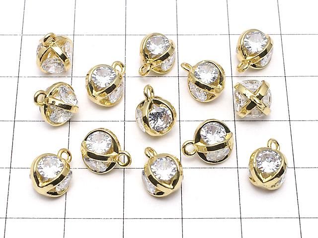 メタルパーツ チャーム10×8×8mm CZ ラウンドファセットカット4石入 ゴールドカラー 2個 サムネイル4