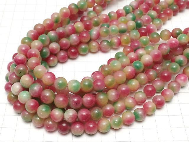 レッド&グリーンジェード ラウンド10mm 1連(約35cm) サムネイル4