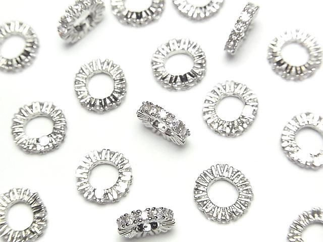 メタルパーツ ロンデル9×9×2mm シルバーカラー(CZ付) 3個の画像