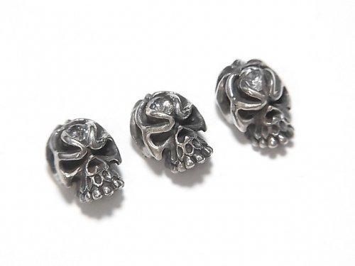 Silver925 CZ付きスカル(ドクロ)8×7×7mm 【クリア】 1個の画像