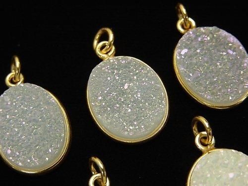【動画】ドゥルージーアゲート 枠付きオーバル16×13mm ABコーティング 18KGP製 1個の画像