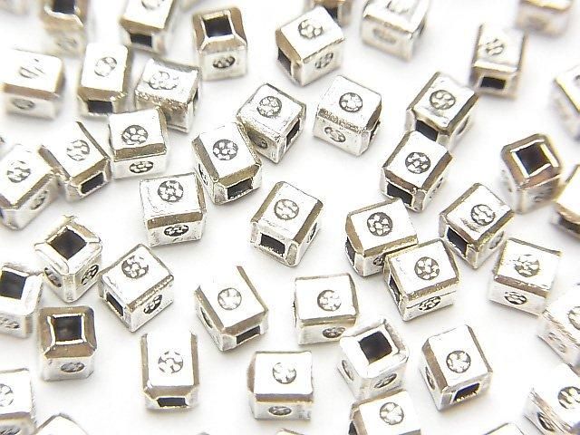 カレンシルバー フラワー模様入りスクエアロンデル3×3×3mm 5粒の画像