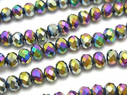 ガラスビーズ ボタンカット6×6×4mm メタリックコーティング 1連(約44cm)の画像