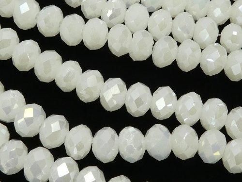 ガラスビーズ ボタンカット6×6×4mm ホワイトAB 1連(約43cm)の画像