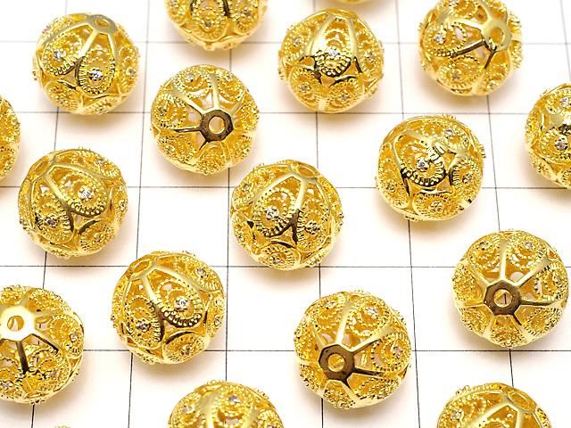 メタルパーツ 透かし模様入り ラウンド12mm ゴールドカラー(CZ付き) 1個 サムネイル3