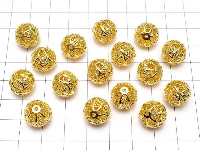 メタルパーツ 透かし模様入り ラウンド12mm ゴールドカラー(CZ付き) 1個 サムネイル4