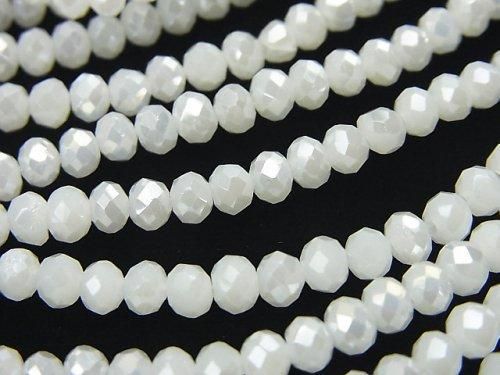 ガラスビーズ ボタンカット4×4×3mm ホワイトNO.2AB 1連(約40cm)の画像