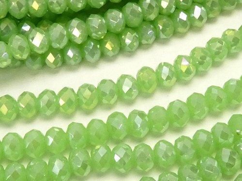 ガラスビーズ ボタンカット4×4×3mm パステルグリーンNO.2AB 1連(約45cm)の画像