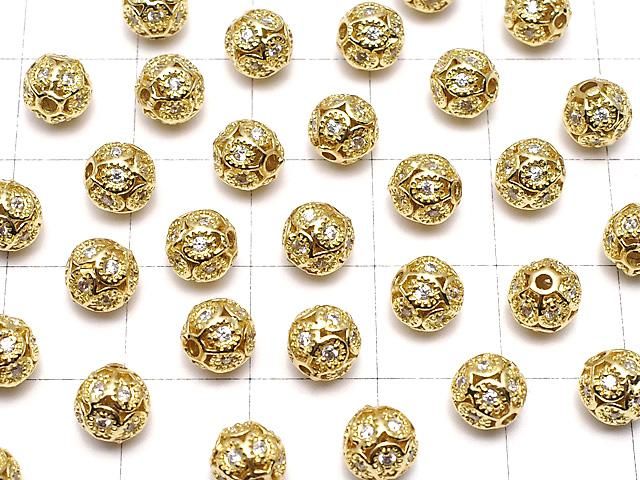 メタルパーツ 透かし模様入り ラウンド6mm ゴールドカラー(CZ付き) 1個 サムネイル3