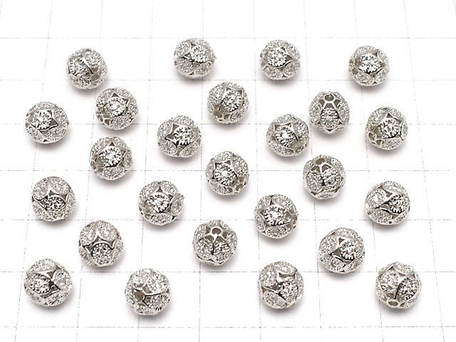 メタルパーツ 透かし模様入り ラウンド8mm シルバーカラー(CZ付き) 1個 サムネイル4
