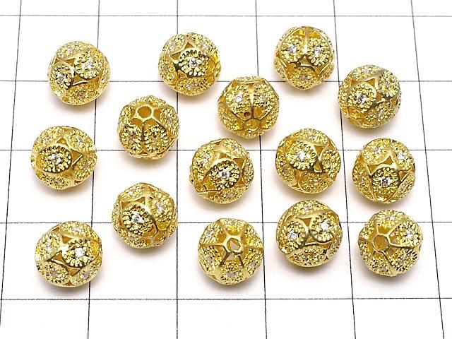 メタルパーツ 透かし模様入り ラウンド8mm ゴールドカラー(CZ付き) 1個 サムネイル4