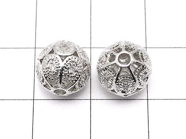 メタルパーツ 透かし模様入り ラウンド10mm シルバーカラー(CZ付き) 1個 サムネイル2