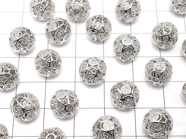 メタルパーツ 透かし模様入り ラウンド10mm シルバーカラー(CZ付き) 1個 サムネイル3