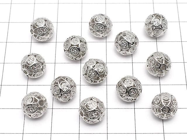 メタルパーツ 透かし模様入り ラウンド10mm シルバーカラー(CZ付き) 1個 サムネイル4