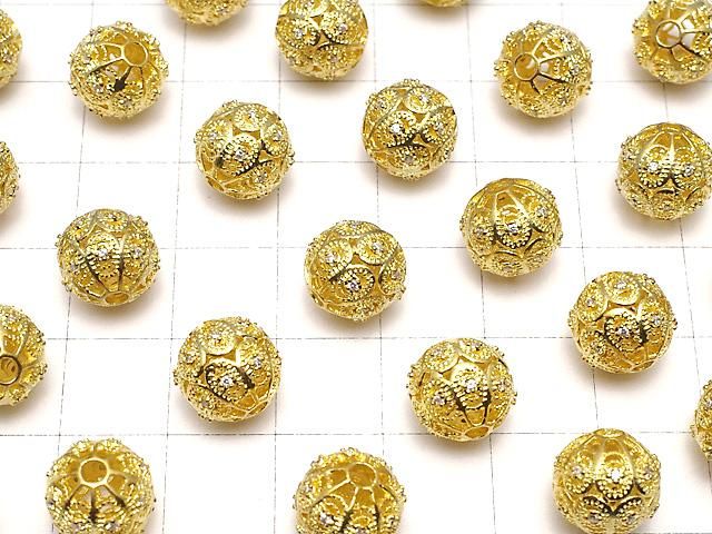 メタルパーツ 透かし模様入り ラウンド10mm ゴールドカラー(CZ付き) 1個 サムネイル3