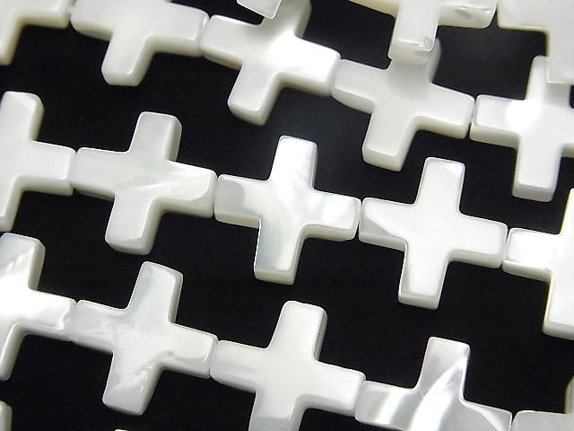 【動画】マザーオブパール ホワイト クロス(十字架)12×12mm 1連(約36cm)の画像