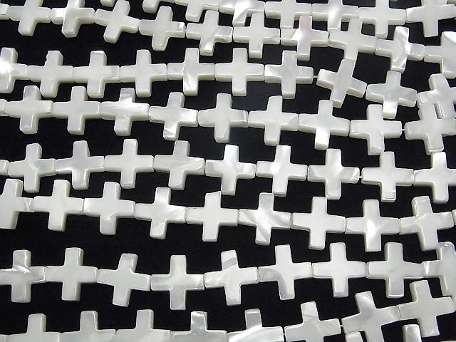 【動画】マザーオブパール ホワイト クロス(十字架)12×12mm 1連(約36cm) サムネイル3