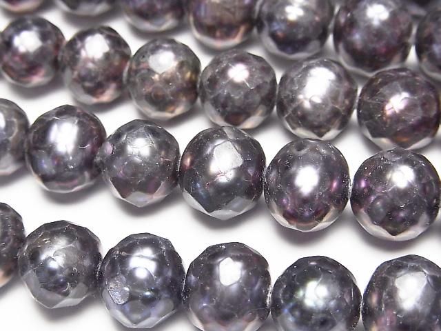 【動画】カット入り淡水真珠 セミラウンド9~10mm ネイビー 1連(約36cm)の画像