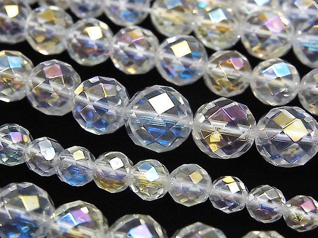 【動画】アクアクリスタル　64面ラウンドカット6～12mm　サイズグラデーション　1連（約38cm）