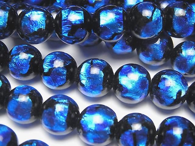 【動画】とんぼ玉 ラウンド10mm 【ブルー×ライトブルー】 1/4連~1連(約34cm)の画像