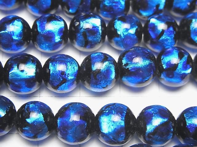【動画】とんぼ玉 ラウンド10mm 【ブルー×ライトブルー】 1/4連~1連(約34cm) サムネイル2