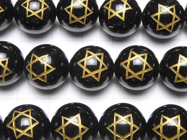 金色!六芒星の彫刻入り!オニキス ラウンド8mm・10mm・12mm・14mm 半連/1連(約35cm) サムネイル2