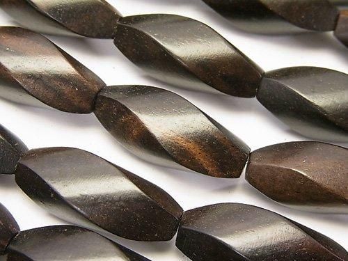 エボニー(黒壇) 4面ツイストライスカット25×10×10mm 1連(約36cm)の画像