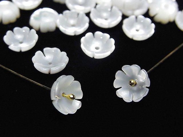 【動画】高品質ホワイトシェル(白蝶貝)AAA 立体フラワー 【6mm】【8mm】【10mm】 中央穴 4枚の画像