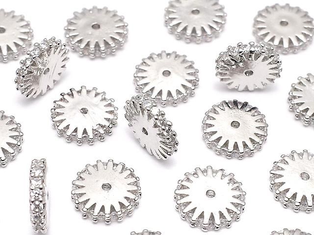 メタルパーツ ロンデル9×9×2mm シルバーカラー(CZ付) 2個の画像