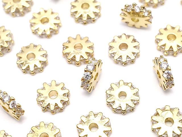 メタルパーツ ロンデル6×6×2mm ゴールド(CZ付) 2個の画像