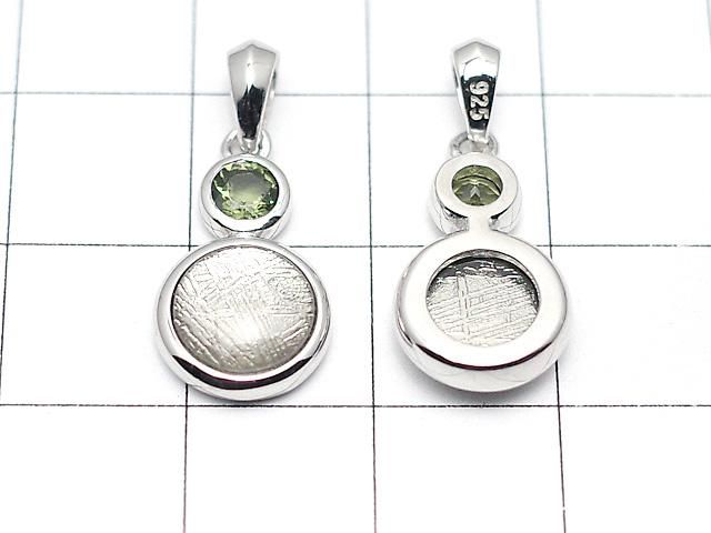 メテオライト&モルダバイト1石! コイン型ペンダントトップ10mm SILVER925製 サムネイル2