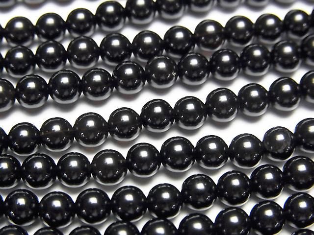 【動画】ロシア産モリオン(黒水晶)AAA ラウンド4mm 半連/1連(約38cm)の画像