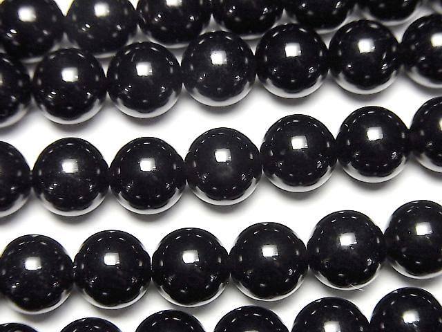 【動画】ロシア産モリオン(黒水晶)AAA ラウンド8mm 半連/1連(約36cm)の画像