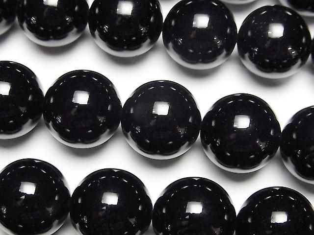 【動画】ロシア産モリオン(黒水晶)AAA ラウンド14mm 1/4連~1連(約36cm)の画像