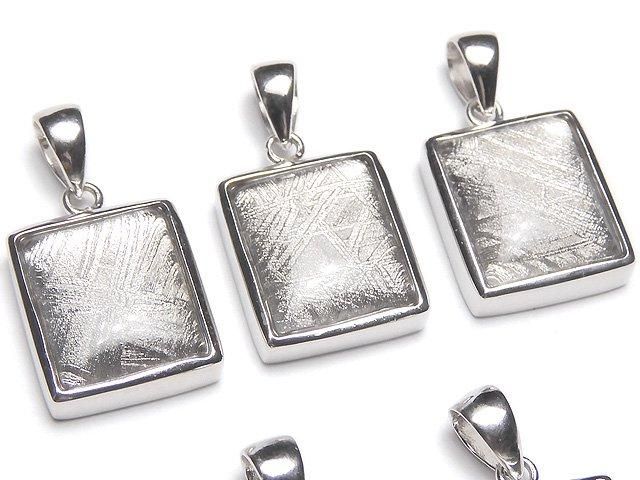 メテオライト(ムオニナルスタ隕石) レクタングルペンダントトップ14×12×5mm SILVER925製の画像