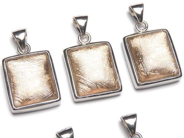 メテオライト(ムオニナルスタ隕石) レクタングルペンダントトップ14×12×5mm ピンクゴールド SILVER925の画像