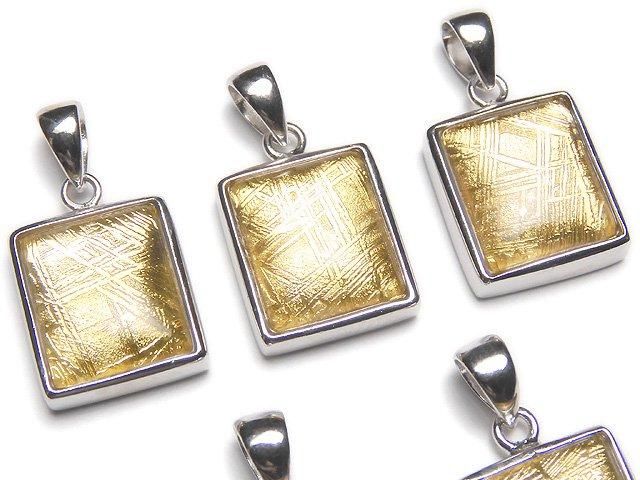 メテオライト(ムオニナルスタ隕石) レクタングルペンダントトップ14×12×6mm イエローゴールド SILVER925の画像