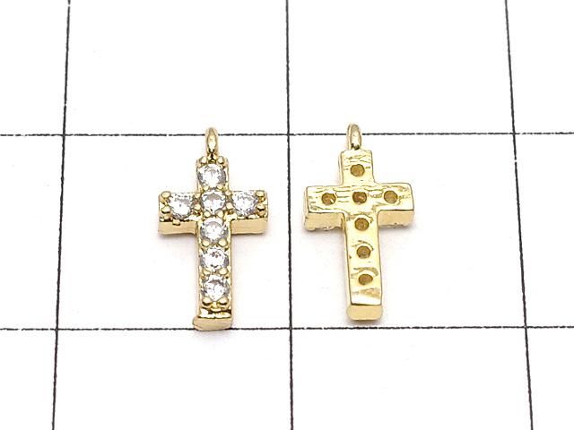 メタルパーツ CZ付きチャーム クロス10×5mm 【クリア】 ゴールドカラー 2個 サムネイル2