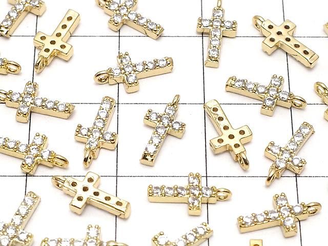 メタルパーツ CZ付きチャーム クロス10×5mm 【クリア】 ゴールドカラー 2個 サムネイル3