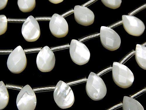 高品質ホワイトシェル(白蝶貝)AAA ペアシェイプカット9×6×4mm 半連/1連(約38cm)の画像
