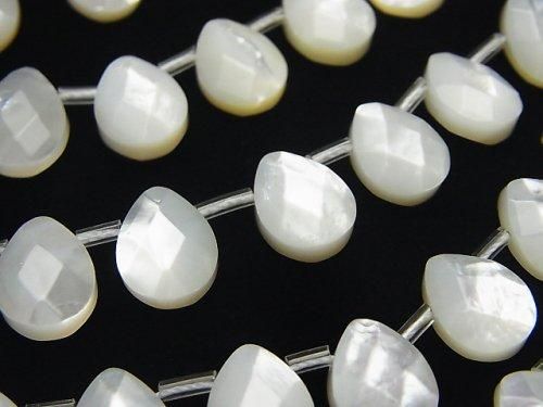 高品質ホワイトシェル(白蝶貝)AAA ペアシェイプカット10×8×4mm 半連/1連(約38cm)の画像
