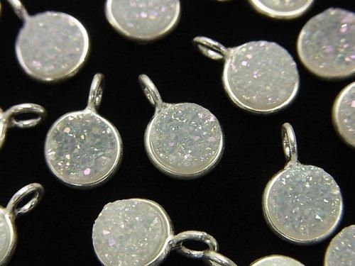【動画】ドゥルージーアゲート 枠付きコイン8mm ABコーティング Silver925製 1個の画像