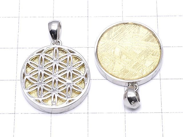 メテオライト フラワーオブライフ デザイン入りコイン型ペンダントトップ20mm イエローゴールド Silver925製 サムネイル2