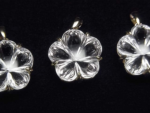 【動画】宝石質クリスタルAAA フラワー型ペンダントトップ15×15×10mm 18KGP製 1個の画像