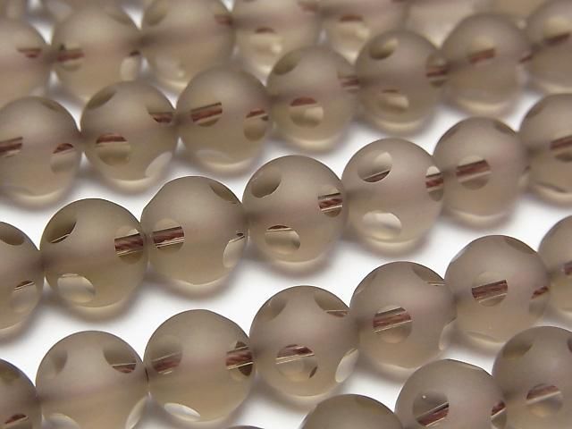 【動画】スモーキークォーツ 水玉柄ラウンドカット8mm 半連/1連(約38cm)の画像