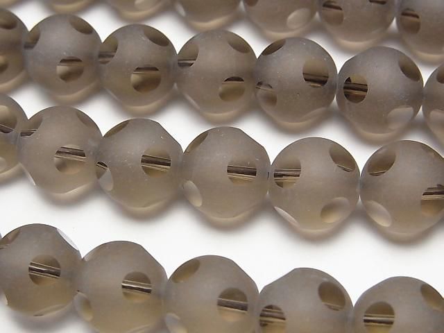 スモーキークォーツ 水玉柄ラウンドカット10mm 半連/1連(約37cm)の画像