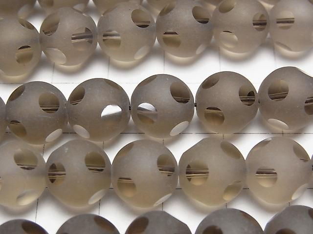 スモーキークォーツ 水玉柄ラウンドカット10mm 半連/1連(約37cm) サムネイル2
