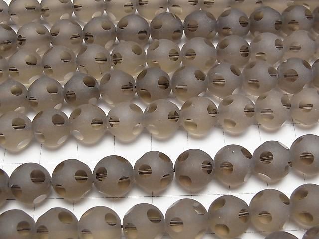 スモーキークォーツ 水玉柄ラウンドカット10mm 半連/1連(約37cm) サムネイル3