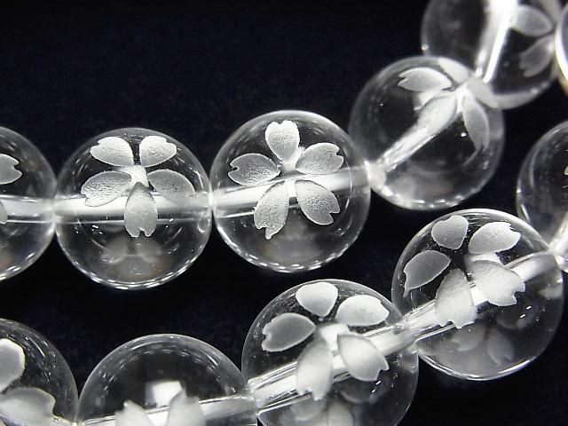 【動画】桜の彫刻入り!クリスタルAAA ラウンド8mm・10mm・12mm・14mm 半連/1連(ブレス)の画像